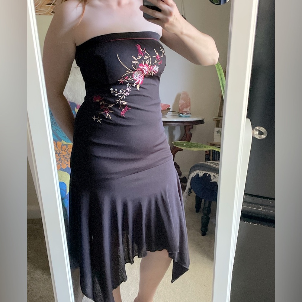 Black Asymmetrical Embellished Strapless Dress